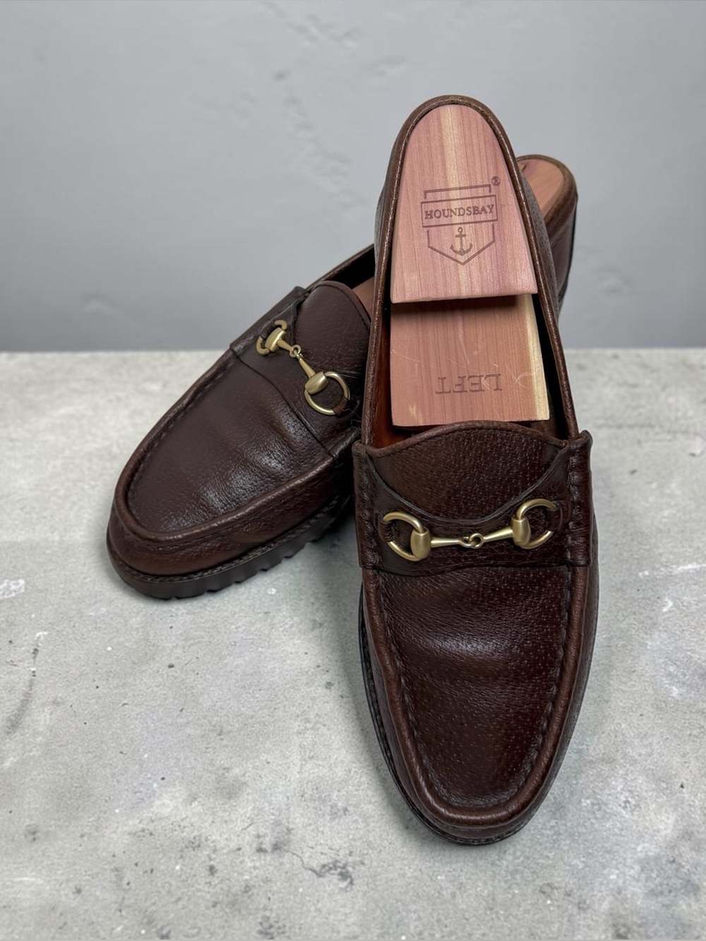 Vintage GUCCI Horsebit Lug Sole Loafers Brown Pebbled Leather Women Sz 8.5 AA